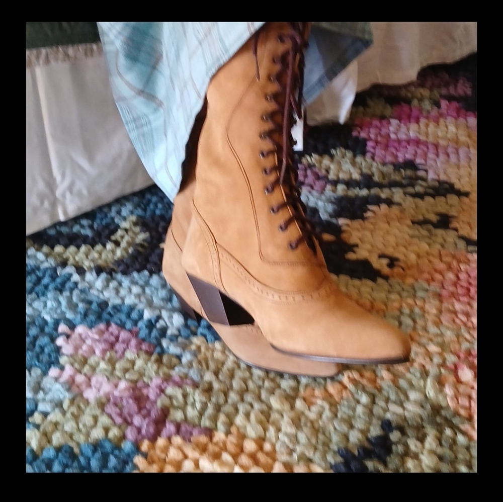 Oak Tree Farms Brown Laceup Victorian Western Cowgirl Saloon Leather Boots Sz 8